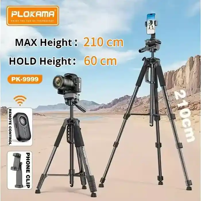 PLOKAMA PK-9999 2.1M Camera Tripod with Mobile Phone Holder